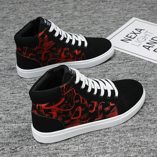 High Top Strap Graffiti Printed Flat Sole Men Shoes