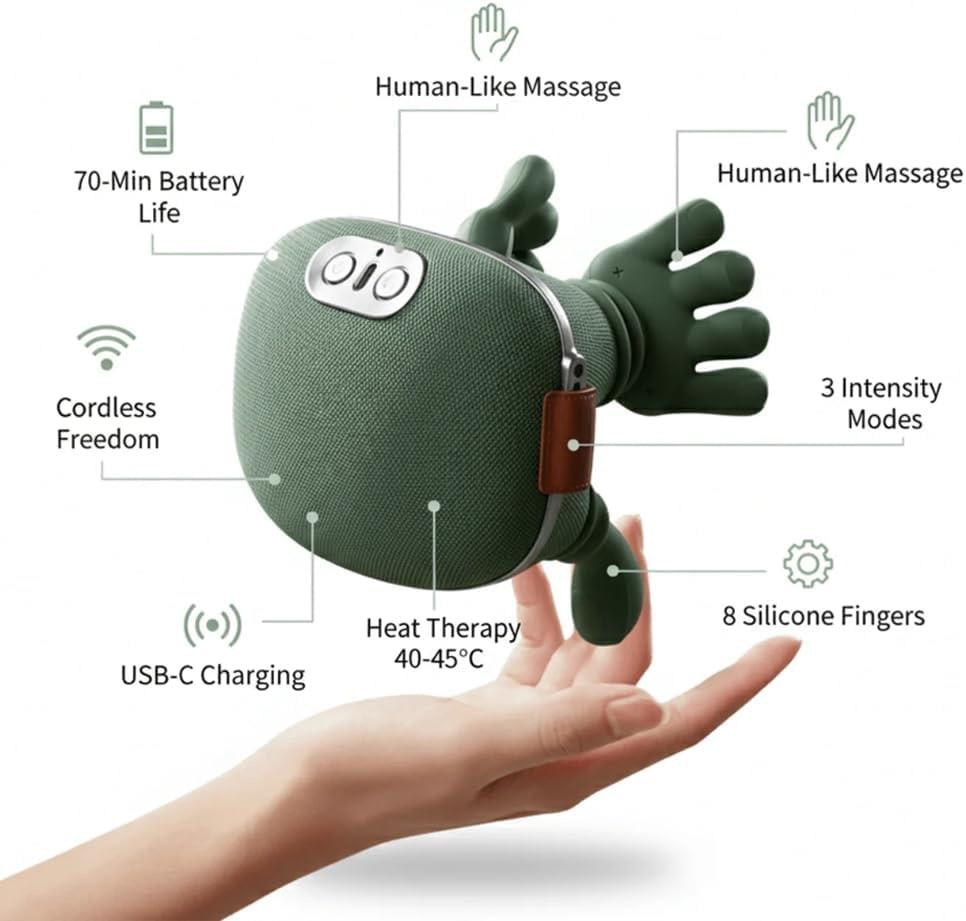 Hands-Free Deep Tissue Massage with Kneading and Infrared Physiotherapy Heat